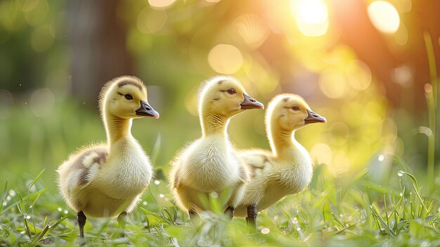 Photo cute goslings on a farm in summer