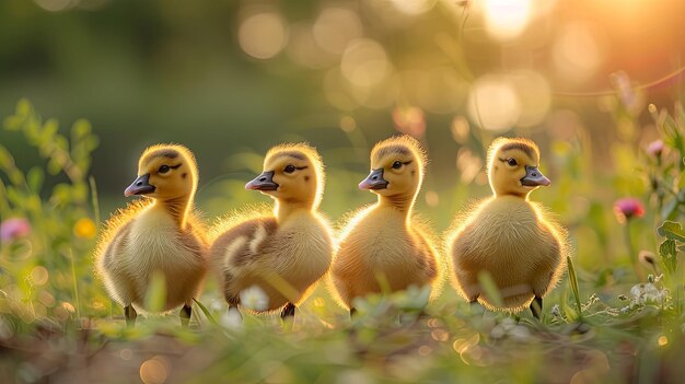 Photo cute goslings on a farm in summer