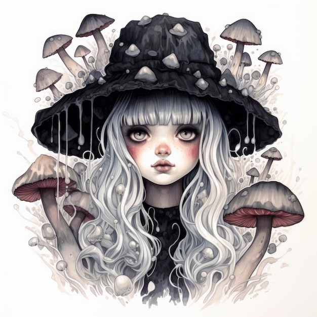 Cute goth mushroom drawing