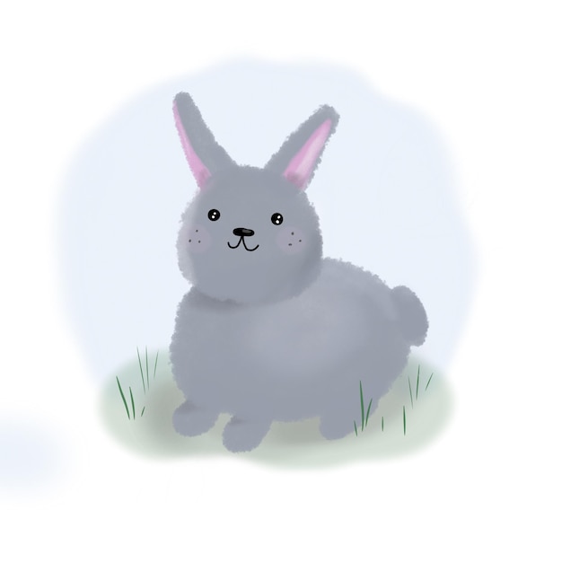 Photo cute gray bunny sitting in a clearing watercolor style