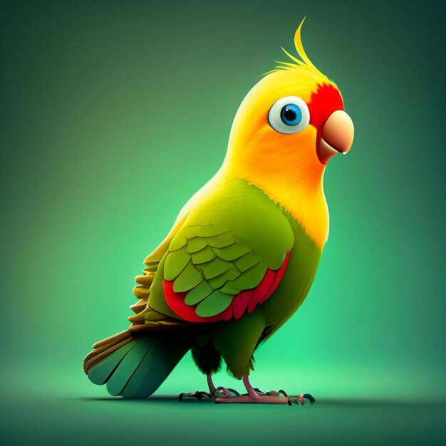 A cute green bird with sunglasses on its head standing in front of a green background Generative AI