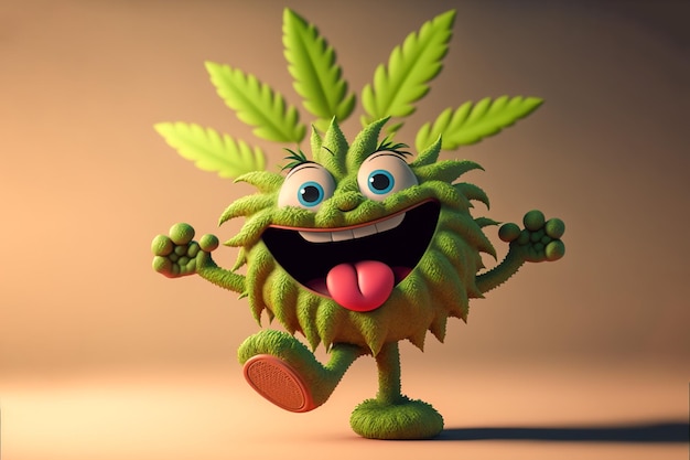 Cute green cannabis character brings smiles and joy Generative AI