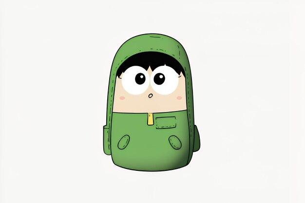 Photo cute green cartoon character with big eyes