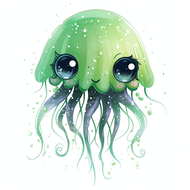 cute green and lavender jellyfish marine style illustration