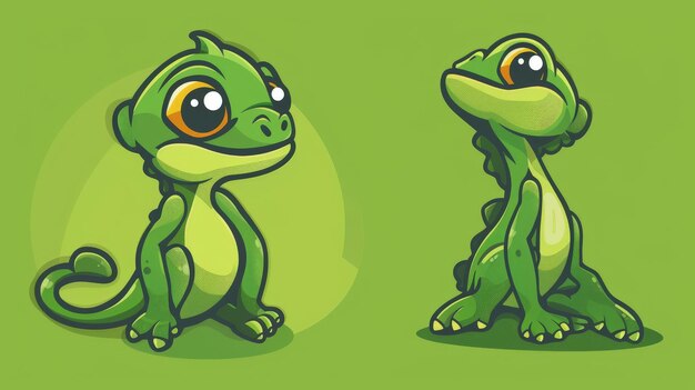 Photo cute green lizard cartoon illustration