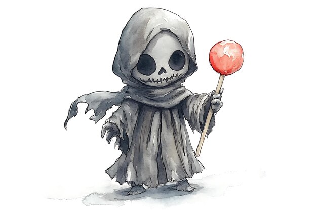 Cute Grim Reaper Holding a Candy Apple