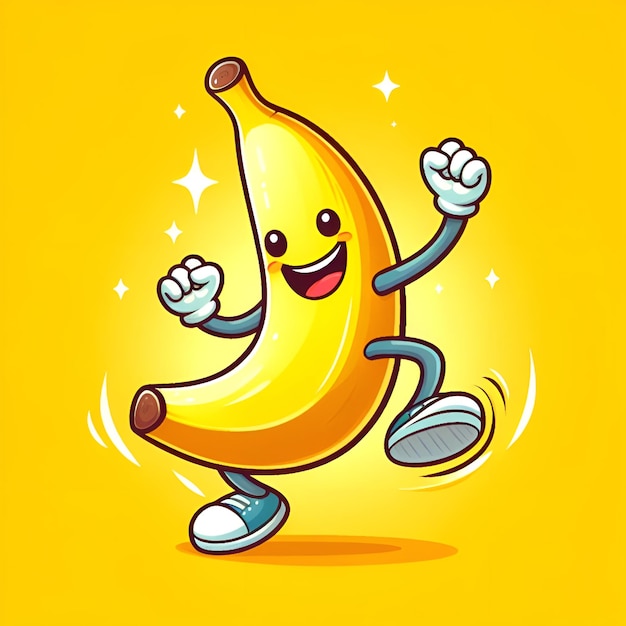 Photo cute groovy character banana amusing anthropomorphic banana character