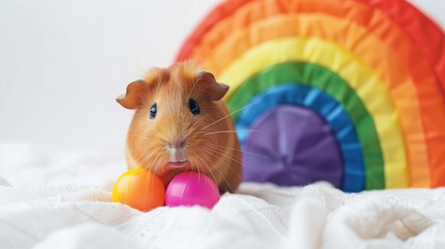 Cute guinea pig with bright colors in background