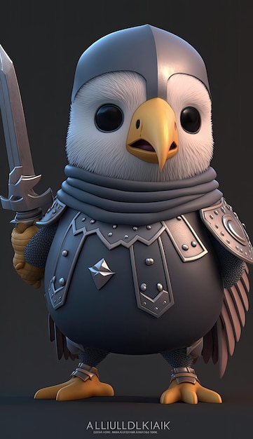 Cute Gull Animal Warrior 3D Game Model Generative AI