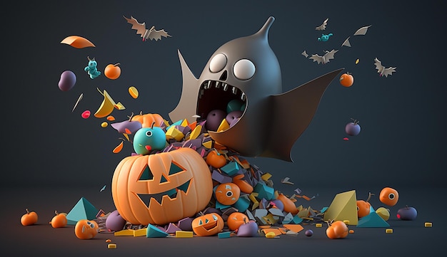 Cute halloween 3d character background photo illustration