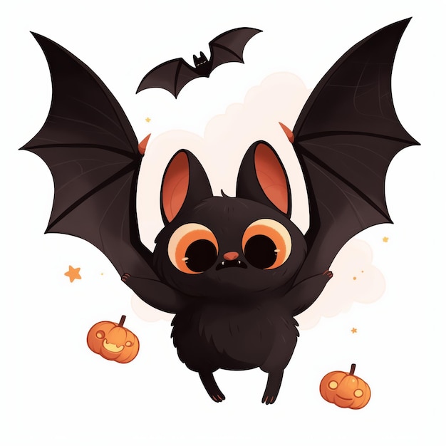 Photo cute halloween bat with pumpkins and stars cartoon illustration isolated