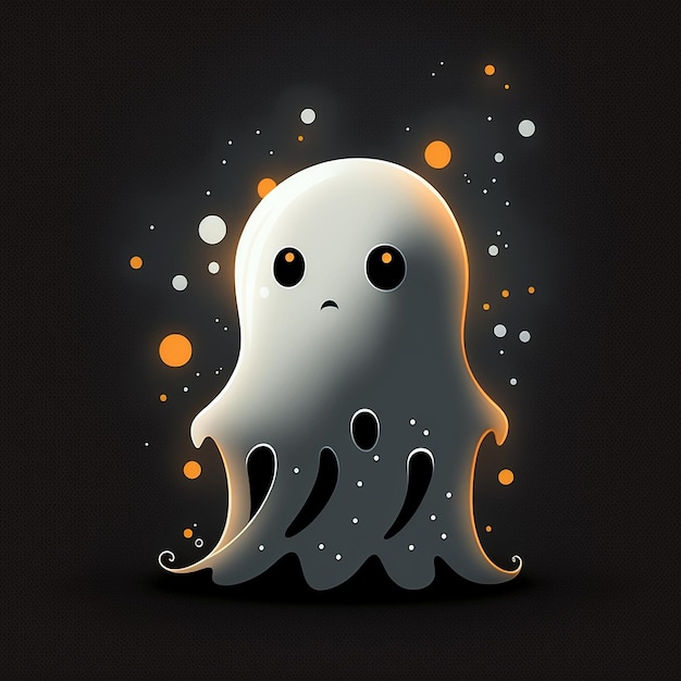 Cute Halloween Ghost With Black Background Illustration By Generative AI