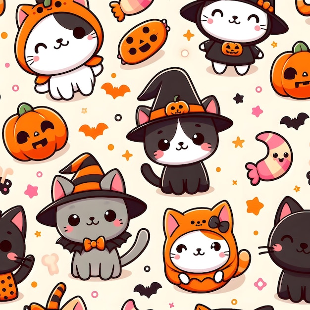 Photo cute halloween pattern seamless for background ai generated