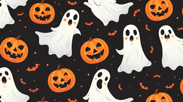 A cute Halloween pattern with pumpkins and ghosts