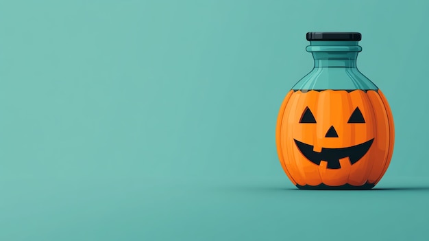 cute Halloween potion bottle with a smiling pumpkin Cartoonish style simple lines pastel palette