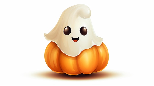 Cute Halloween Pumpkin and Ghost on White Background Spooky Holiday Image