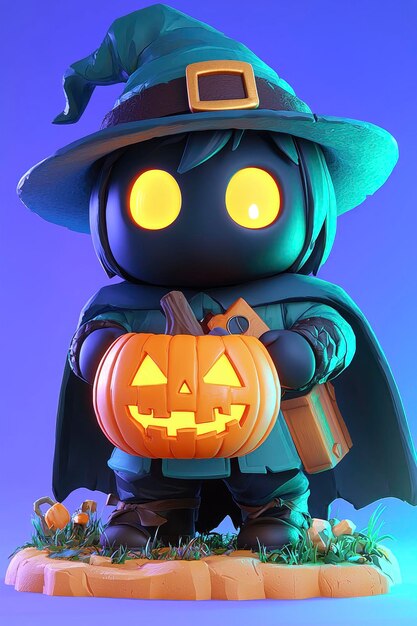 Cute Halloween Witch Figurine Holding a Jackolantern