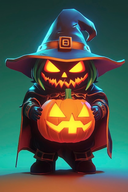 Cute Halloween Witch Holding JackOLantern