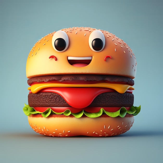 Cute hamburger character isolated on empty background