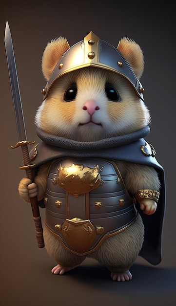 Cute Hamster Animal Warrior 3D Game Model Generative AI