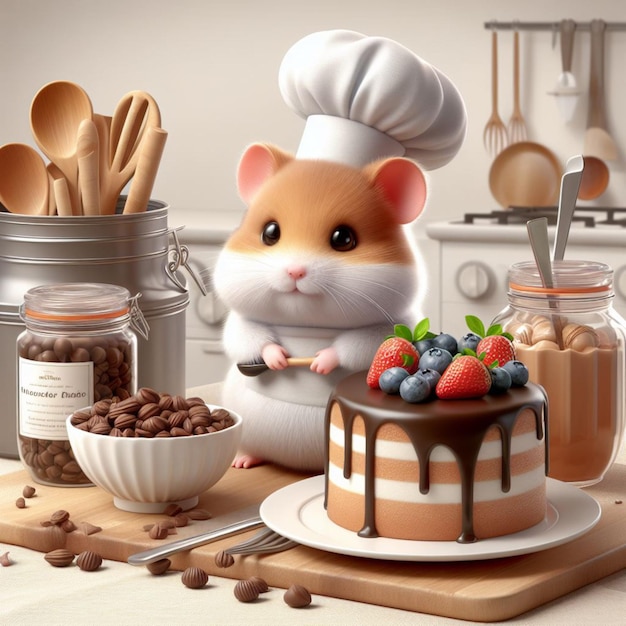 Cute hamster cook pastry chef delicious desserts cake