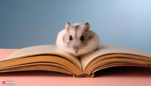 Photo cute hamster reading a book