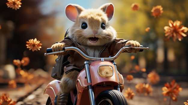 Cute Hamster Riding Motorcycle Adorable Animal Illustration