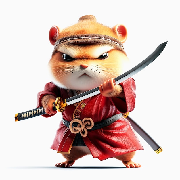 Cute hamster samurai cartoon design Chibi hamster samurai cartoon Illustration