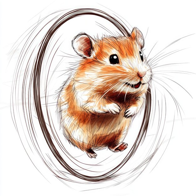 Photo a cute hamster stands on its hind legs inside of a circular swirling frame