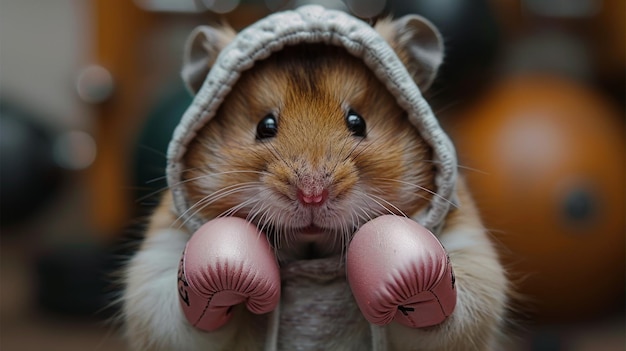 Cute Hamster with Boxing Gloves Generative AI