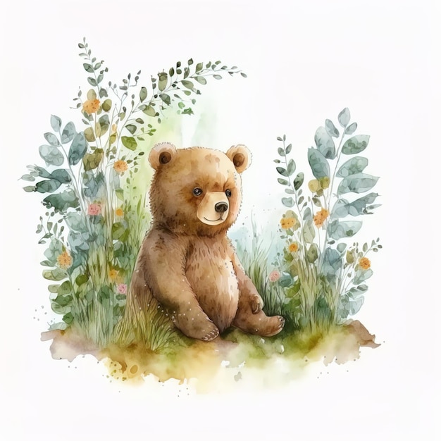 Cute hand drawn illustration of a cartoon bear that can be used for a children's picture book