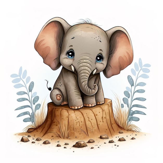 Cute hand drawn illustration of a cartoon elephant that can be used for a children's picture book