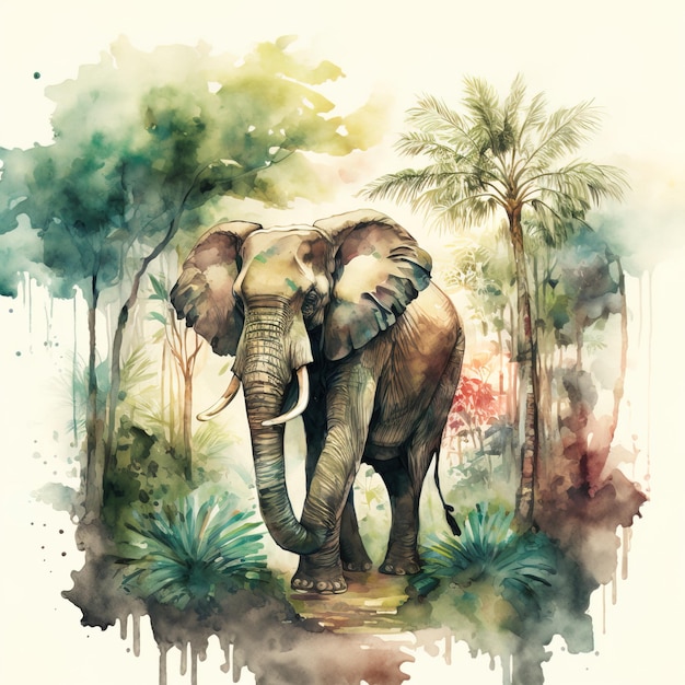 Cute hand drawn illustration of a cartoon elephant that can be used for a children's picture book