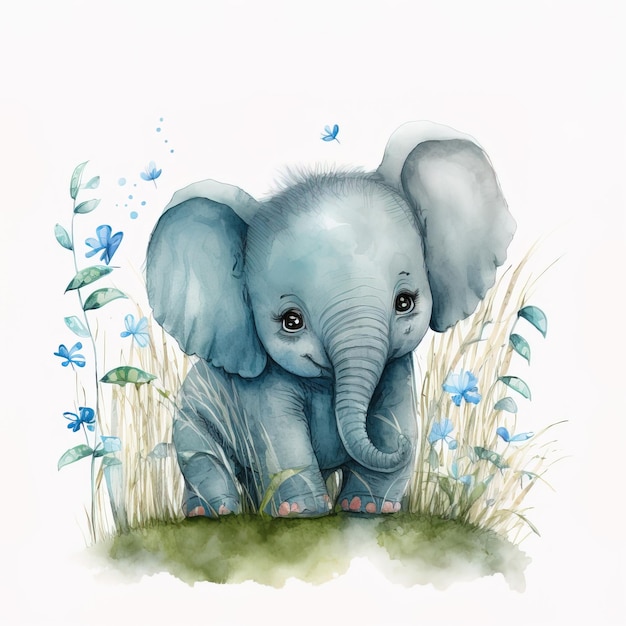 Cute hand drawn illustration of a cartoon elephant that can be used for a children's picture book