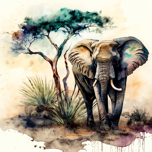 Cute hand drawn illustration of a cartoon elephant that can be used for a children's picture book