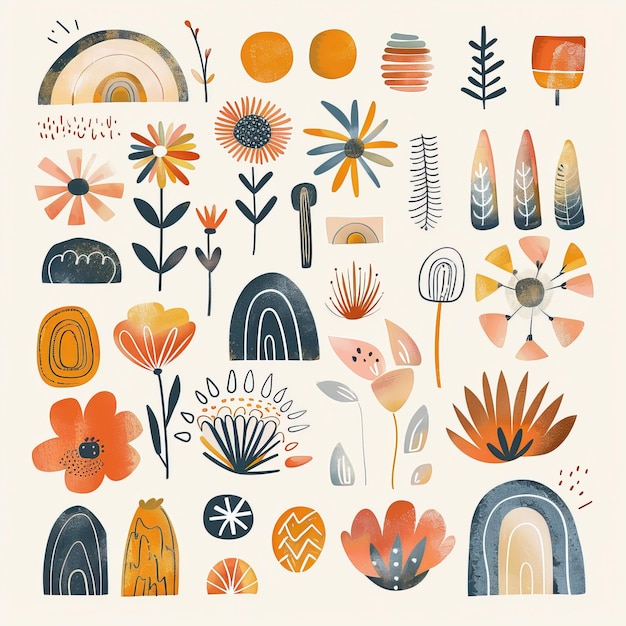 Photo cute hand drawn vector set with abstract elements scandinavian style