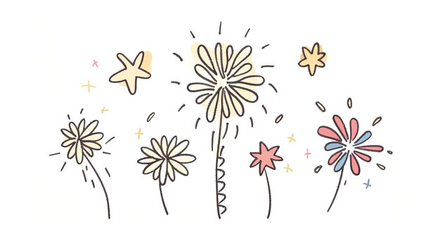 Photo cute handdrawn fireworks exploding in the sky with stars