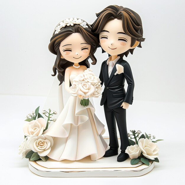 A Cute and Happy 2D Cartoon Bride and Groom