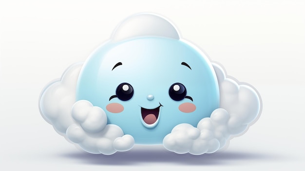 Photo cute and happy blue cloud cartoon character with a cheerful smile