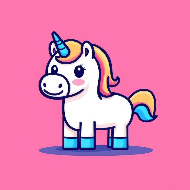 Photo a cute and happy chibi unicorn icon featuring a playful doodle design in vibrant pink perfect