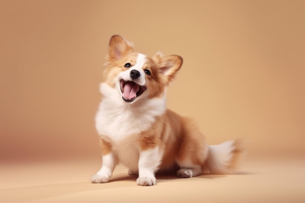 cute happy dog on beige background AI Generated