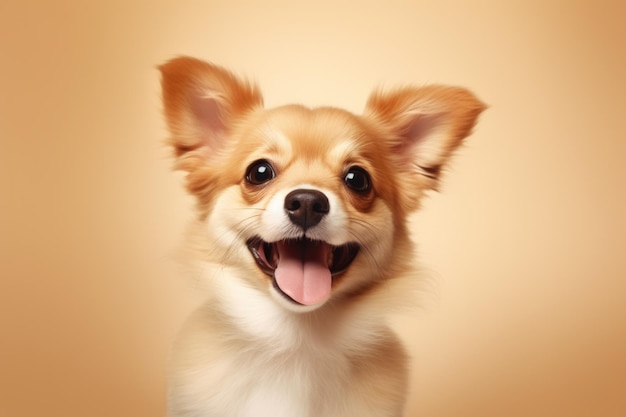 cute happy dog on beige background AI Generated