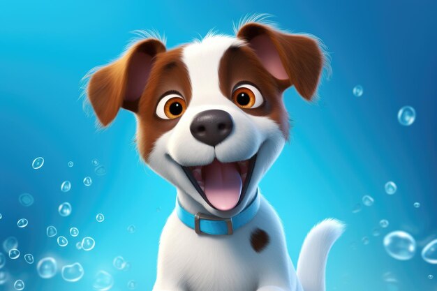 cute happy dog on blue background cartoon style AI Generated