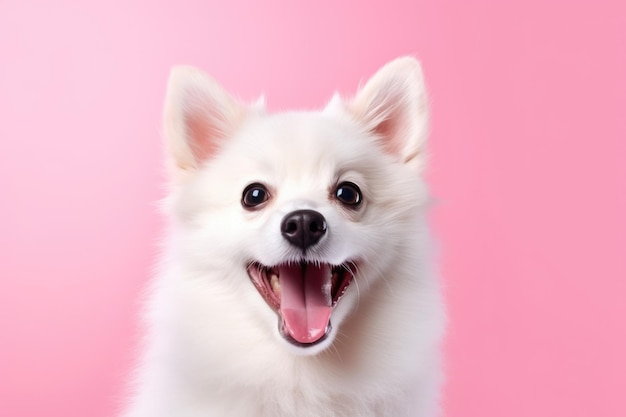 cute happy dog on pink background AI Generated