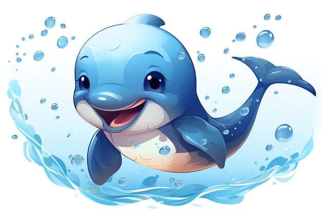 Cute Happy Dolphin Swimming on Waves Generative AI