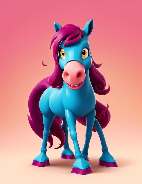 a cute happy horse rendered in the style of childrenfriendly cartoon