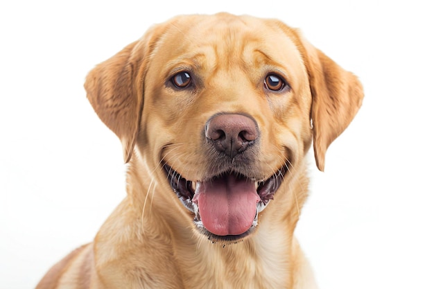 Cute happy labrador retriever looking at the camera isolated on a white background detailed photo