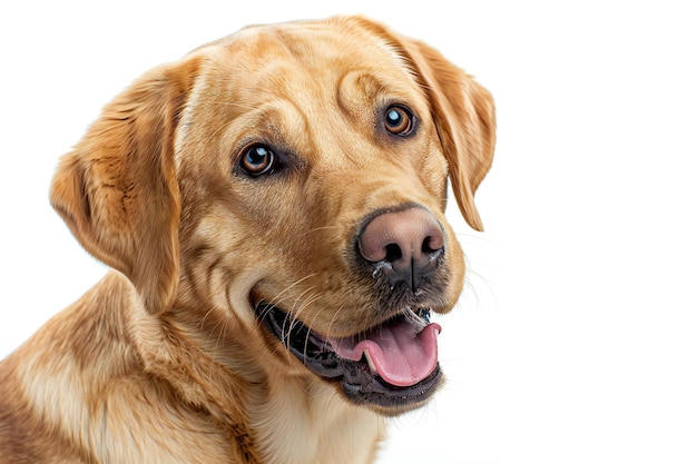 Cute happy labrador retriever looking at the camera isolated on a white background detailed photo