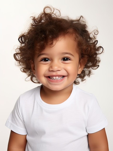 Cute happy latino kid on white background baby portrait Design ai