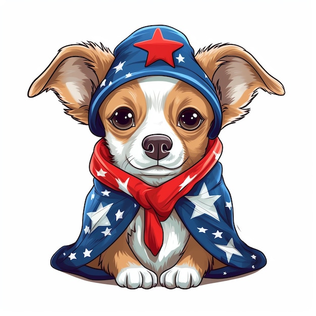 A cute happy little dog wearing an Uncle Sam hat with the USA Flag in Digital art